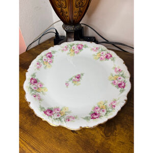 VINTAGE LIMOGES ELITE FRANCE SCALLOPED RIM YELLOW PINK FLOWER 12 1/4" CHOP PLATE